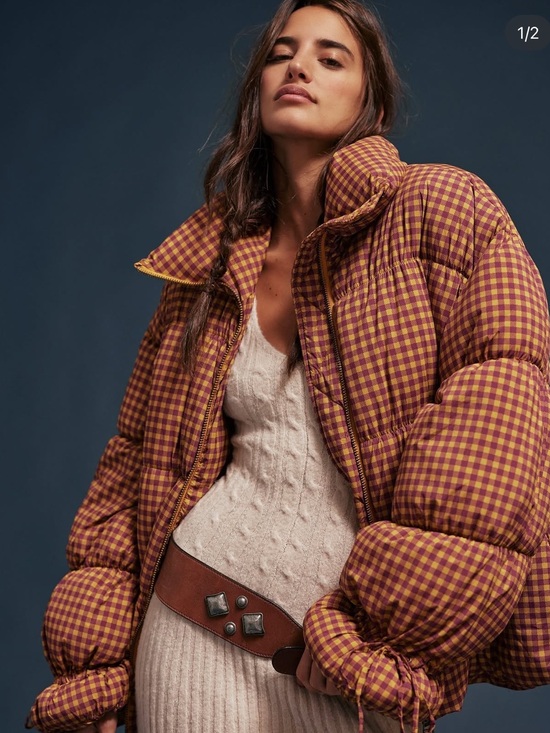 Free People Jackets & Blazers - Free People Checkered Plaid Light Weight Down Puffer Jacket, Size Small, NWT